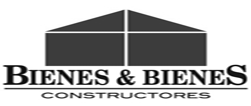 Home 12 Logotipo de Bienes & Bienes Constructores con forma geométrica de casa sobre el nombre de la empresa en letras mayúsculas y en negrita.