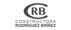 Home 8 Logotipo en blanco y negro con las letras "CRB" dentro de un óvalo sobre el texto "Constructora Rodriguez Briñez".