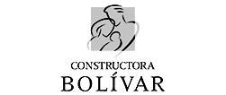 Home 4 Logotipo de Constructora Bolívar con un dibujo lineal estilizado de dos figuras sobre el nombre de la empresa en letras mayúsculas y en negrita.