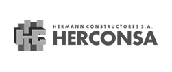 Home 21 Logotipo de HERCONSA con un estilizado diseño geométrico cúbico a la izquierda y el texto "HERMANN CONSTRUCTORES S.A. HERCONSA" en mayúsculas y negrita a la derecha.