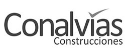 Home 3 Logotipo de Conalvías Construcciones, con el nombre de la empresa en negrita y una marca de verificación integrada sobre la "i" de "Conalvías".