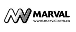 Home 5 Logotipo en blanco y negro con el símbolo "MV" estilizado junto al texto "MARVAL" y el sitio web "www.marval.com.co" debajo.