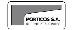 Home 16 Logotipo de Pórticos S.A. Ingenieros Civiles con una forma geométrica gris sobre el nombre de la empresa en texto negro, todo ello dentro de un borde rectangular.
