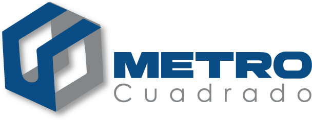 Logotipo con un cubo en 3D azul y gris junto a las palabras «METRO Cuadrado», en letra negrita azul y gris claro, que destaca la marca Metrocuadrado asociada a Unispan Colombia.